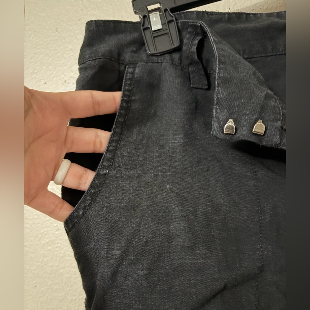 Women's Black Casual Linen-Blend Shorts-Eileen Fisher - Picture 3 of 7